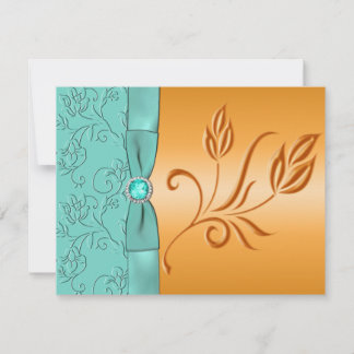 Tarjeta RSVP Jewled de Tangerine and Aqua FAUX