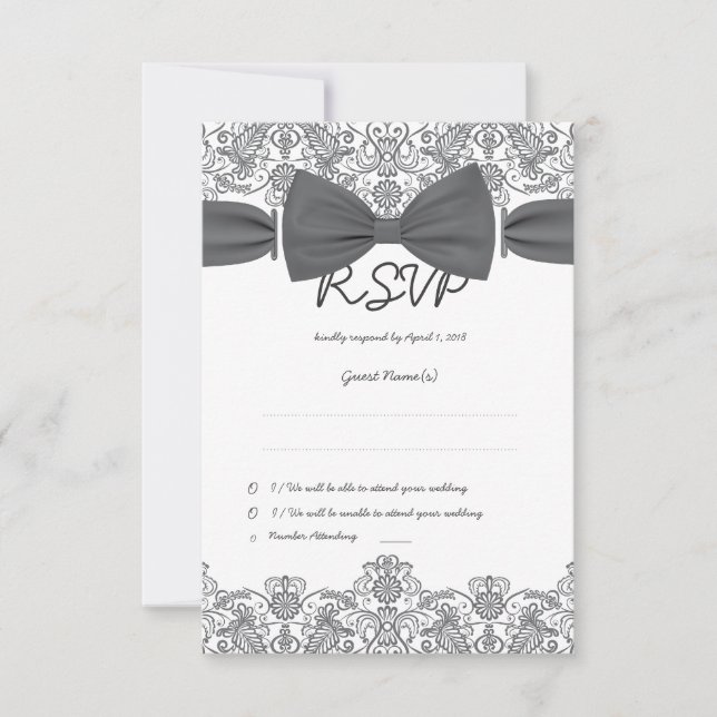 Tarjeta RSVP Lace Dark Bow Damask (Anverso)