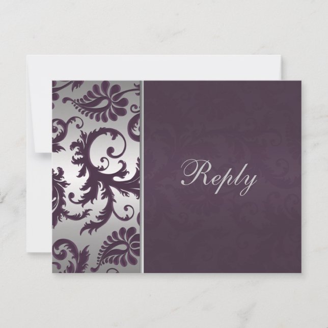 Tarjeta RSVP Lapis Purple and Silver Damask II (Anverso)