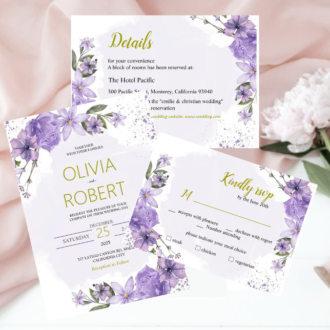 Tarjeta RSVP Lavender Purple and Gold Lilac (Subido por el creador)