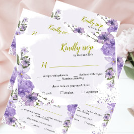 Tarjeta RSVP Lavender Purple and Gold Lilac