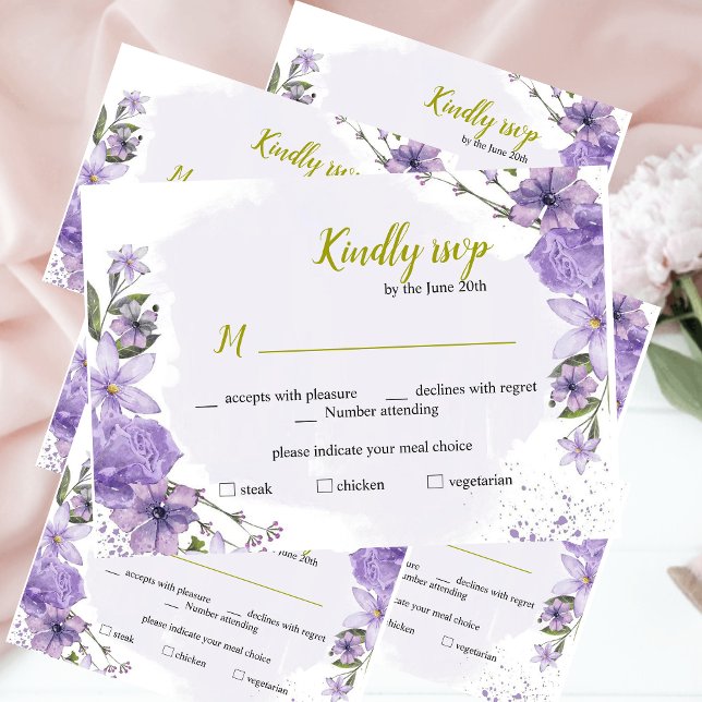 Tarjeta RSVP Lavender Purple and Gold Lilac (Subido por el creador)