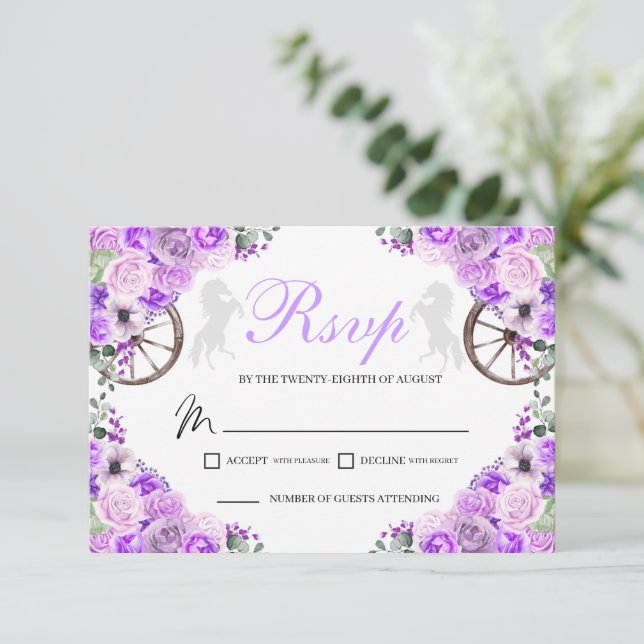 Tarjeta RSVP Lilac Purple Western Quinceanera (Anverso de pie)