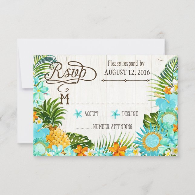 Tarjeta RSVP Luau Hawaii Boda Beach Rustic Beach (Anverso)