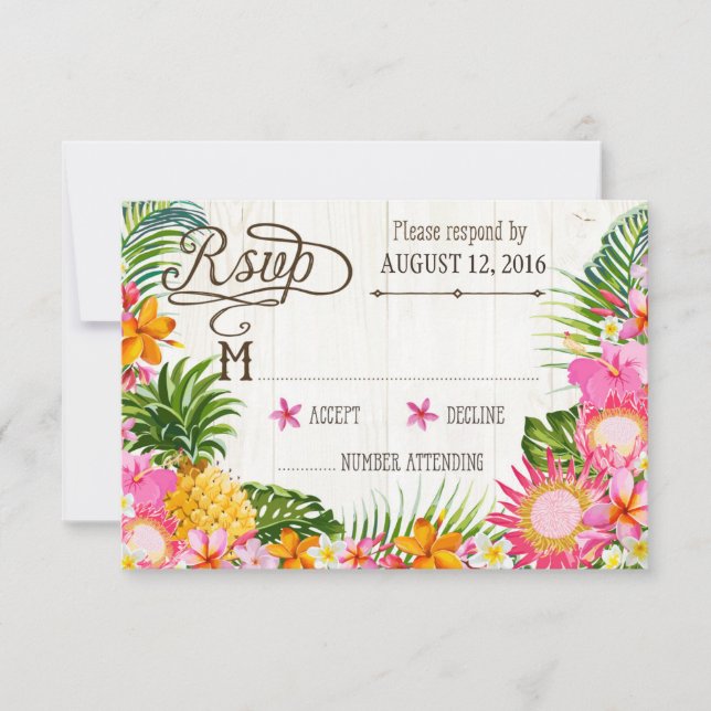 Tarjeta RSVP Luau Hawaii Boda Beach Rustic Beach (Anverso)