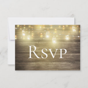 Tarjeta RSVP Mason Jar de Madera Rústica y Luces