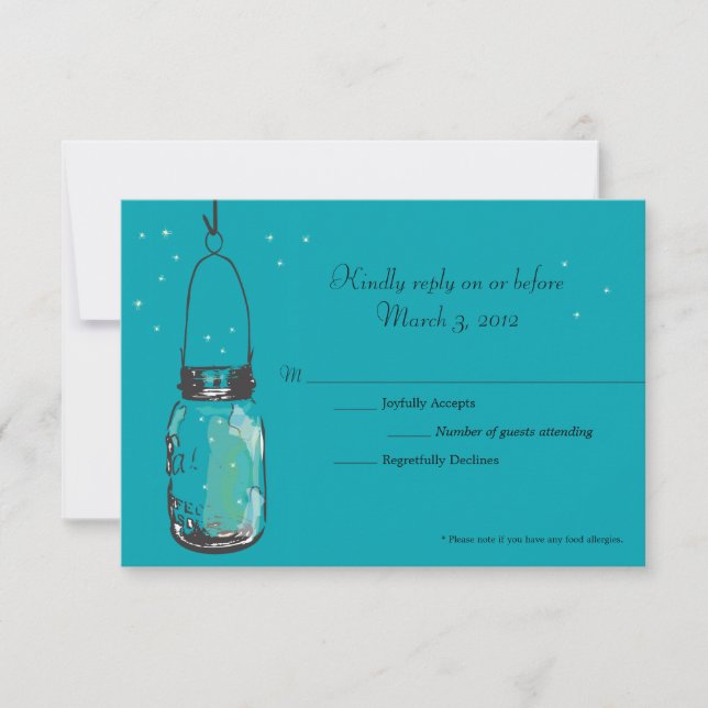 Tarjeta RSVP Mason Jar y luciérnagas (Anverso)