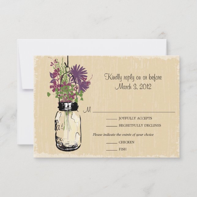 Tarjeta RSVP Mason Jar y Wildflowers (Anverso)