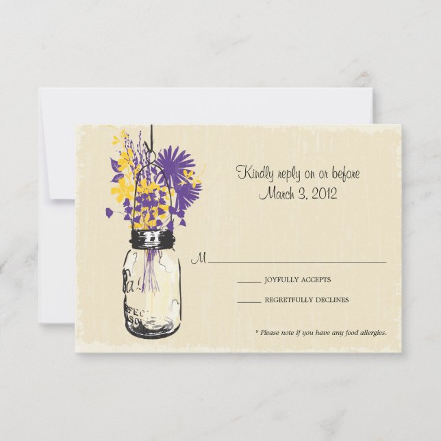 Tarjeta RSVP Mason Jar y Wildflowers (Anverso)