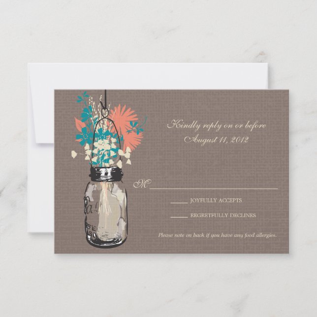 Tarjeta RSVP Mason Jar y Wildflowers (Anverso)