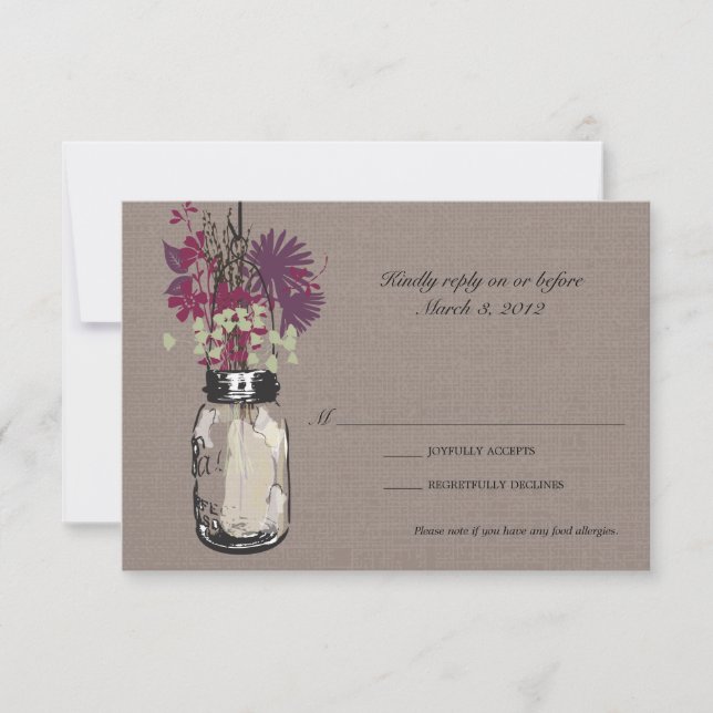 Tarjeta RSVP Mason Jar y Wildflowers (Anverso)