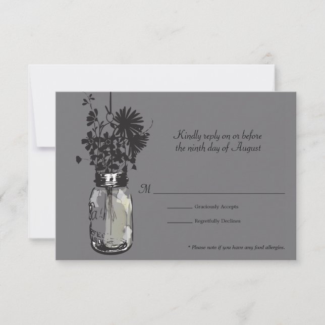 Tarjeta RSVP Mason Jar y Wildflowers (Anverso)