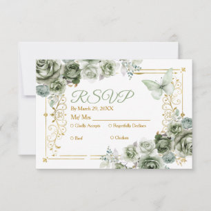 Tarjeta Rsvp Mexicana Quinceañera Gold & Sage Gree