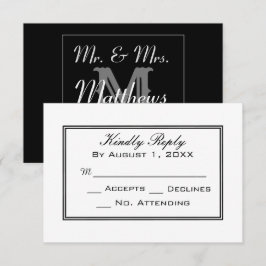 Tarjeta RSVP mínima de boda blanca y negra