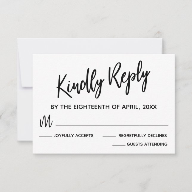Tarjeta RSVP mínima para tipografía blanca y negra (Anverso)
