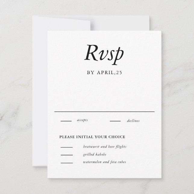 Tarjeta RSVP minimal elegante de la boda blanca (Anverso)