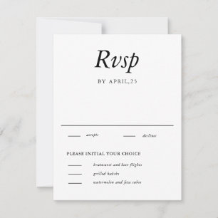 Tarjeta RSVP minimal elegante de la boda blanca