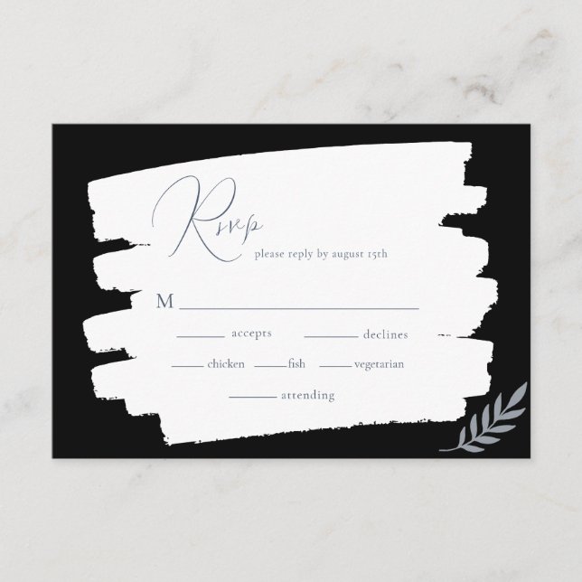 Tarjeta RSVP Minimalista de marco negro con hojas  (Anverso)