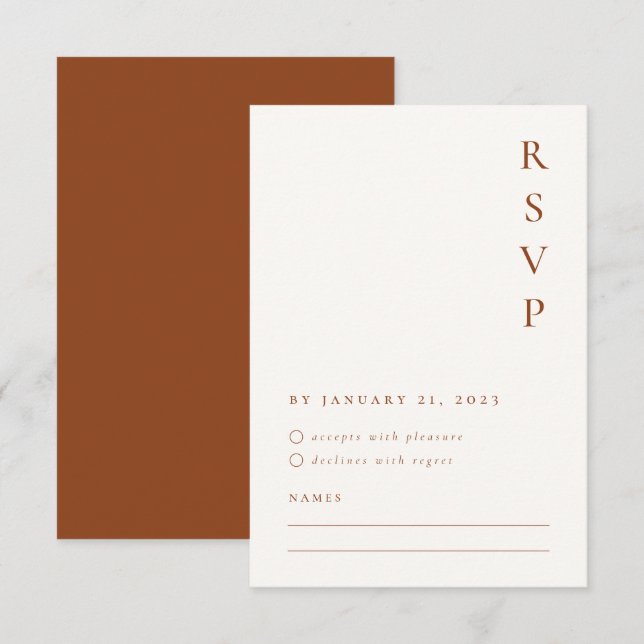 Tarjeta RSVP Minimalista de Naranja quemado (Anverso / Reverso)