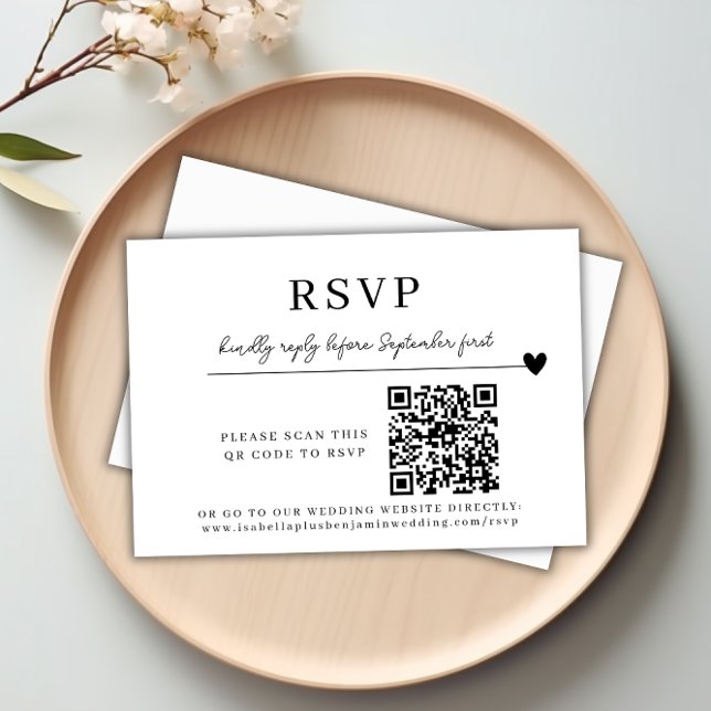 Tarjeta RSVP Minimalista moderna de código QR para (Wedding QR Code Modern Minimalist RSVP Card)