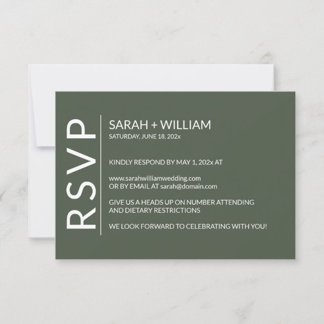 Tarjeta RSVP minimalista Moss Green Modern (Anverso)