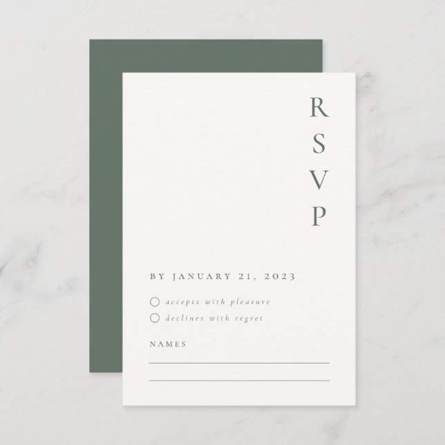 Tarjeta RSVP Minimalista Sage (Anverso / Reverso)