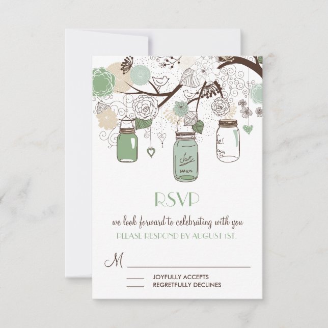 Tarjeta RSVP Mint Green Mason Jars Wedding (Anverso)
