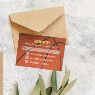 Tarjeta RSVP Mitzvah de Basketball Gold Bar