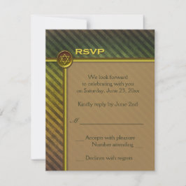 Tarjeta RSVP Mitzvah de Olive Green, Brown StriBar