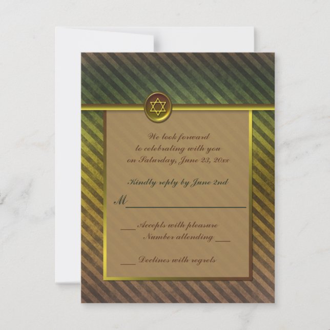 Tarjeta RSVP Mitzvah de Olive Green, Brown StriBar (Anverso)