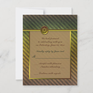Tarjeta RSVP Mitzvah de Olive Green, Brown StriBar