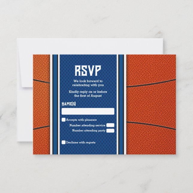 Tarjeta RSVP Mitzvah del naranja Blue Basketball B (Anverso)