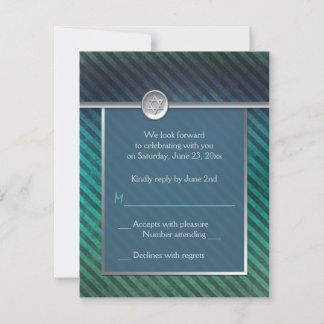 Tarjeta RSVP Mitzvah RSVP con barra de rayas azule