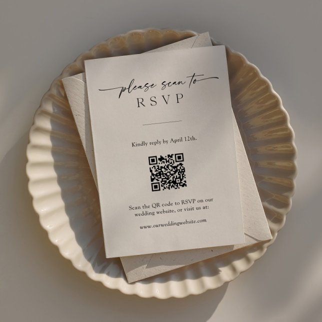 Tarjeta RSVP moderna con código QR y foto propia (Subido por el creador)