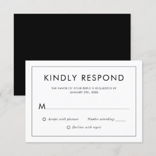 Tarjeta RSVP moderna de boda blanca y negra