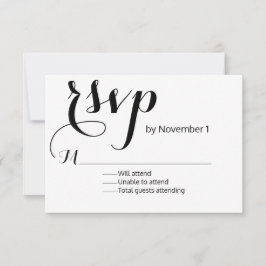Tarjeta RSVP moderna de boda blanca y negra