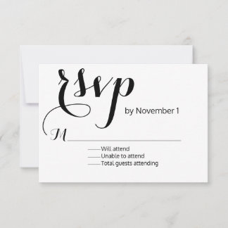 Tarjeta RSVP moderna de boda blanca y negra