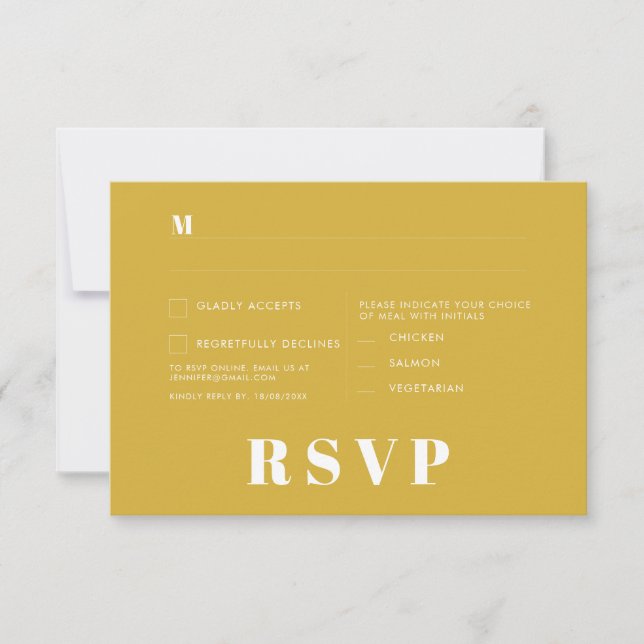 Tarjeta RSVP moderna de color blanco retro moderno (Anverso)