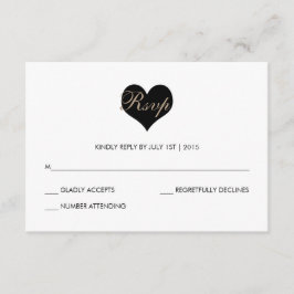 Tarjeta RSVP moderna de Corazón Blanco y Negro