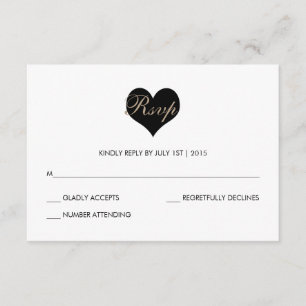 Tarjeta RSVP moderna de Corazón Blanco y Negro
