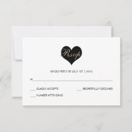 Tarjeta RSVP moderna de Corazón Blanco y Negro