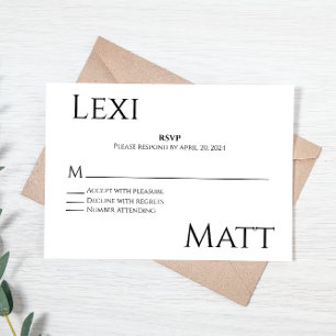 Tarjeta RSVP moderna en blanco negro