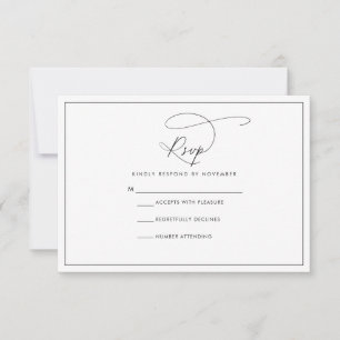 Tarjeta RSVP moderna en blanco y negro