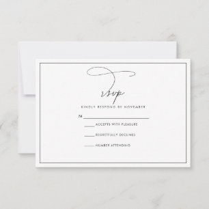 Tarjeta RSVP moderna en blanco y negro