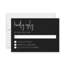 Tarjeta RSVP moderna en blanco y negro