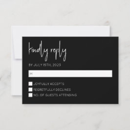Tarjeta RSVP moderna en blanco y negro