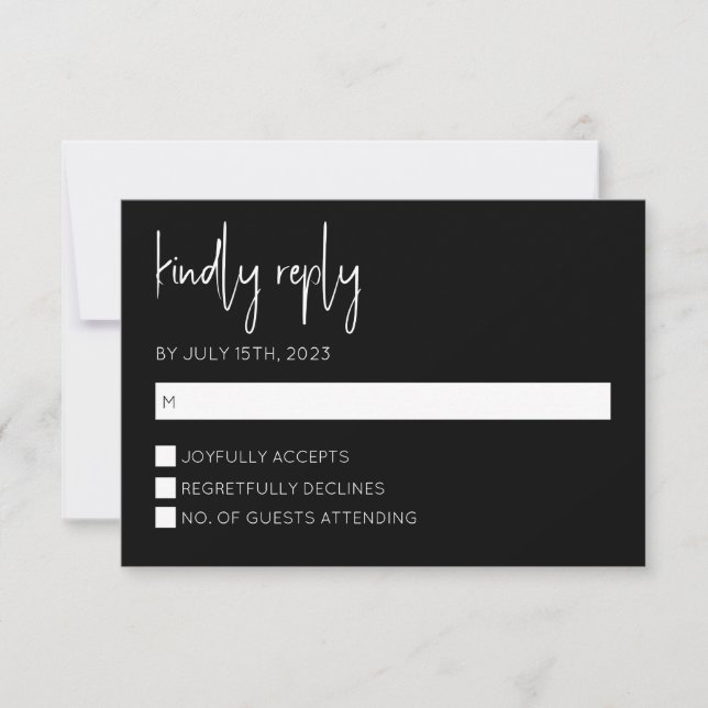 Tarjeta RSVP moderna en blanco y negro (Anverso)