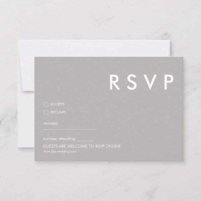 Tarjeta RSVP moderna minimalista | Boda gris (Anverso)
