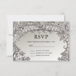 Tarjeta RSVP moderna Ornate Silver