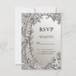 Tarjeta RSVP moderna Ornate Silver